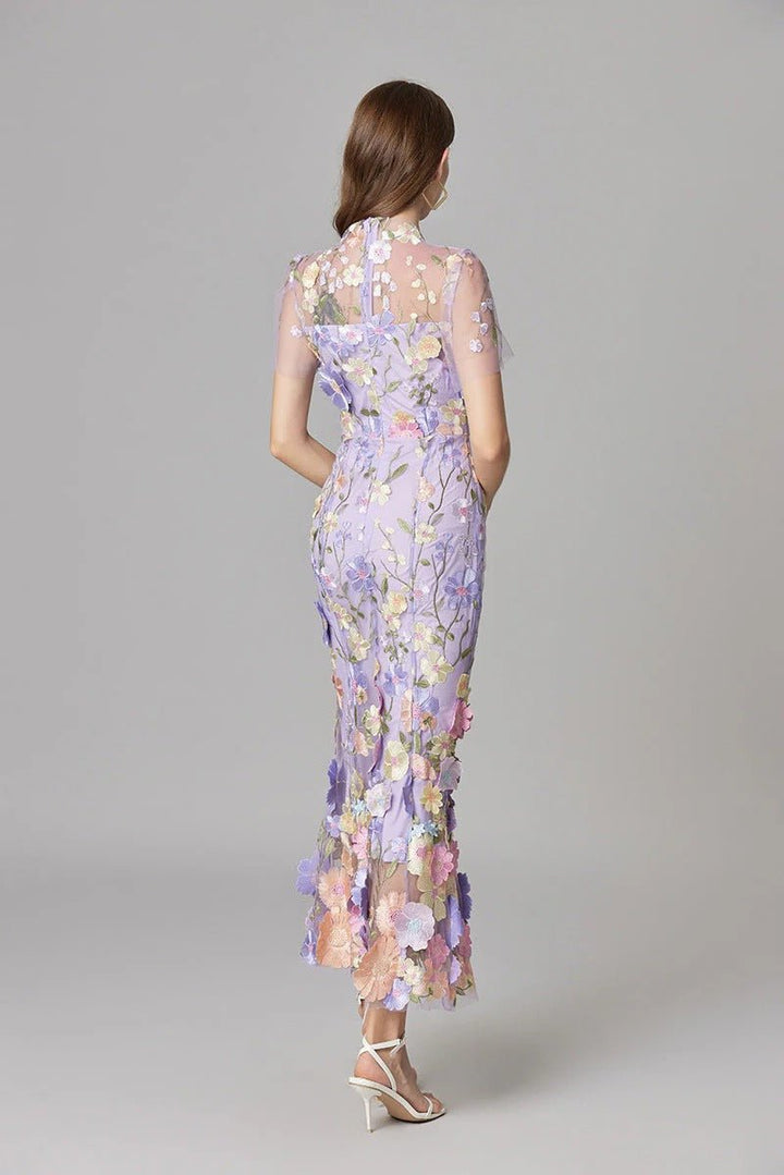 Lilia Floral Appliqué Midi Dress