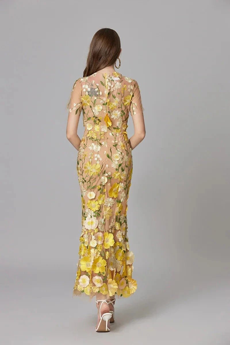 Lilia Floral Appliqué Midi Dress