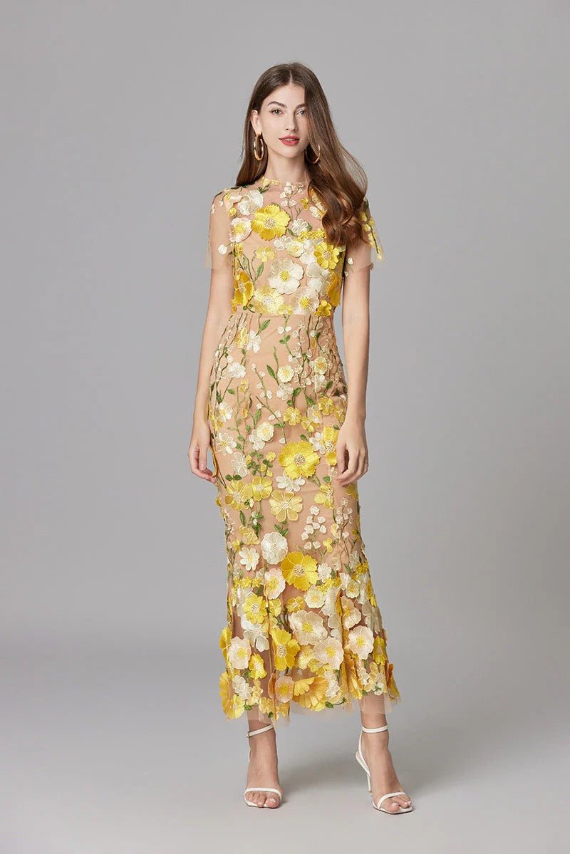 Lilia Floral Appliqué Midi Dress