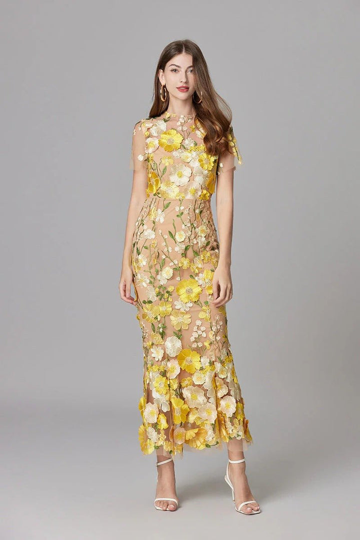 Lilia Floral Appliqué Midi Dress