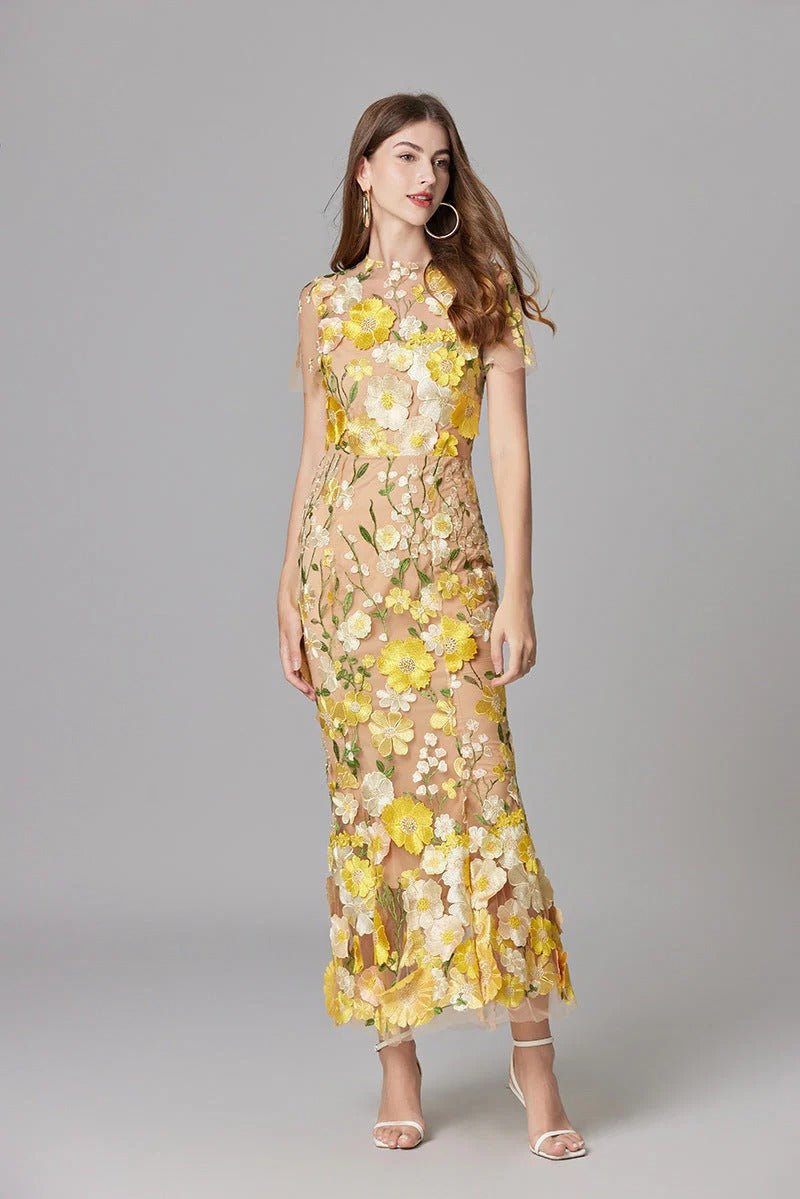 Lilia Floral Appliqué Midi Dress