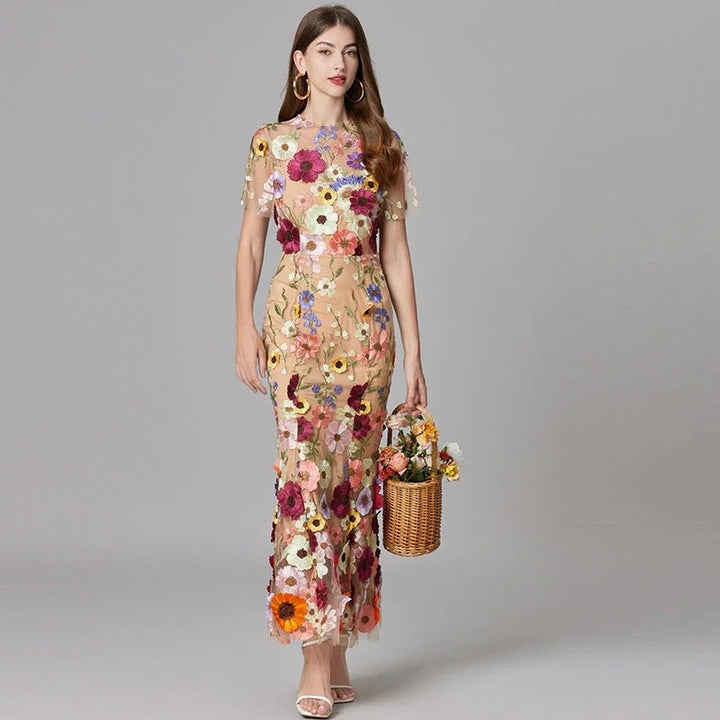 Lilia Floral Appliqué Midi Dress