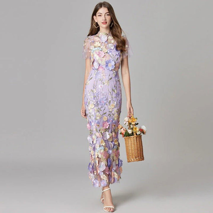 Lilia Floral Appliqué Midi Dress