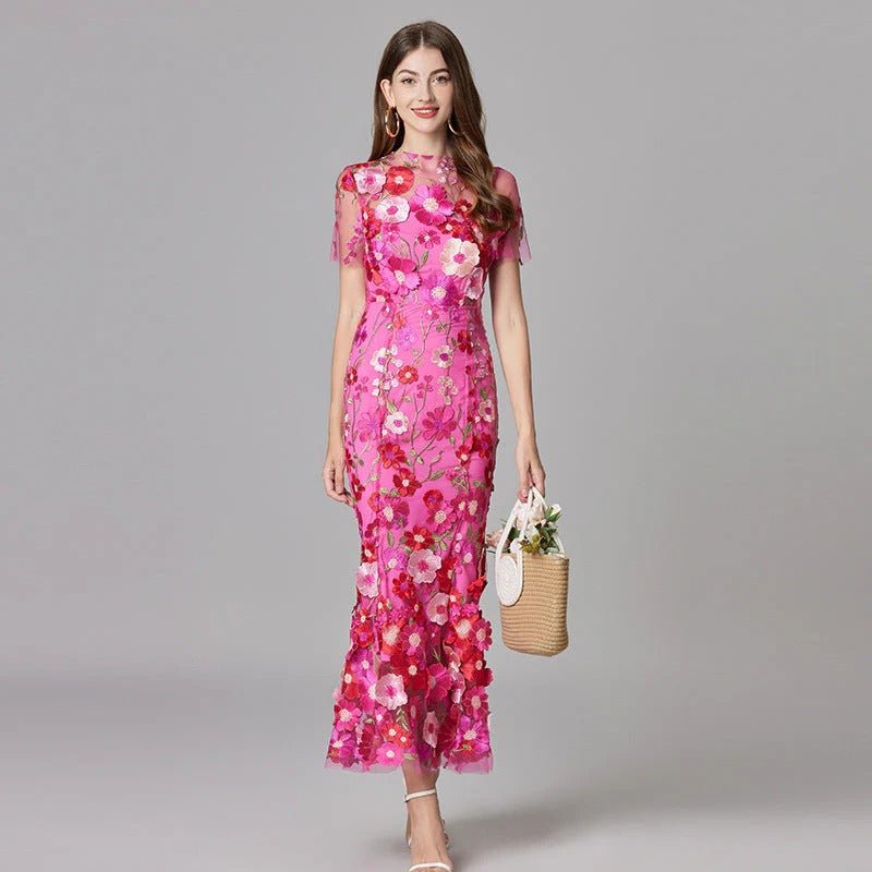 Lilia Floral Appliqué Midi Dress