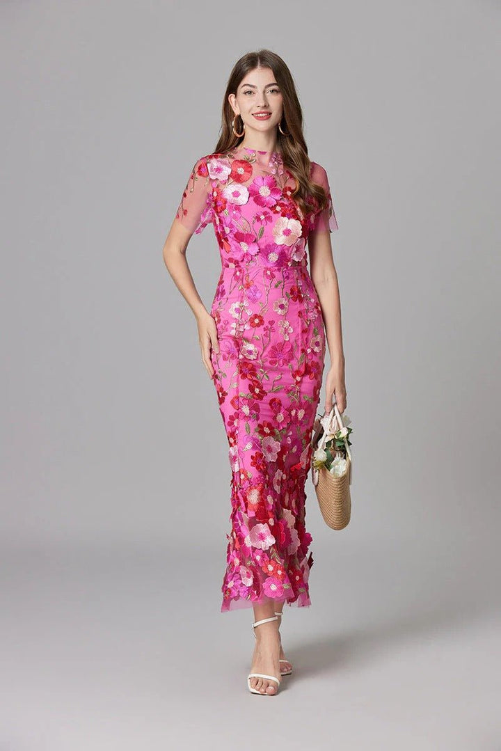 Lilia Floral Appliqué Midi Dress