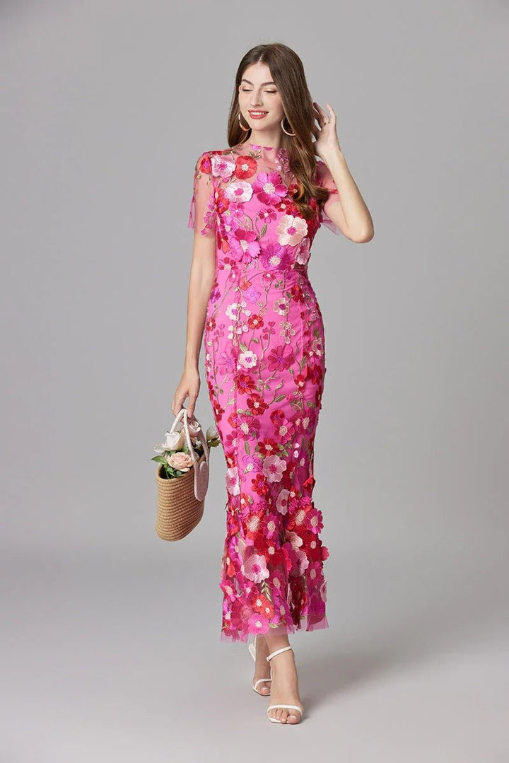 Lilia Floral Appliqué Midi Dress