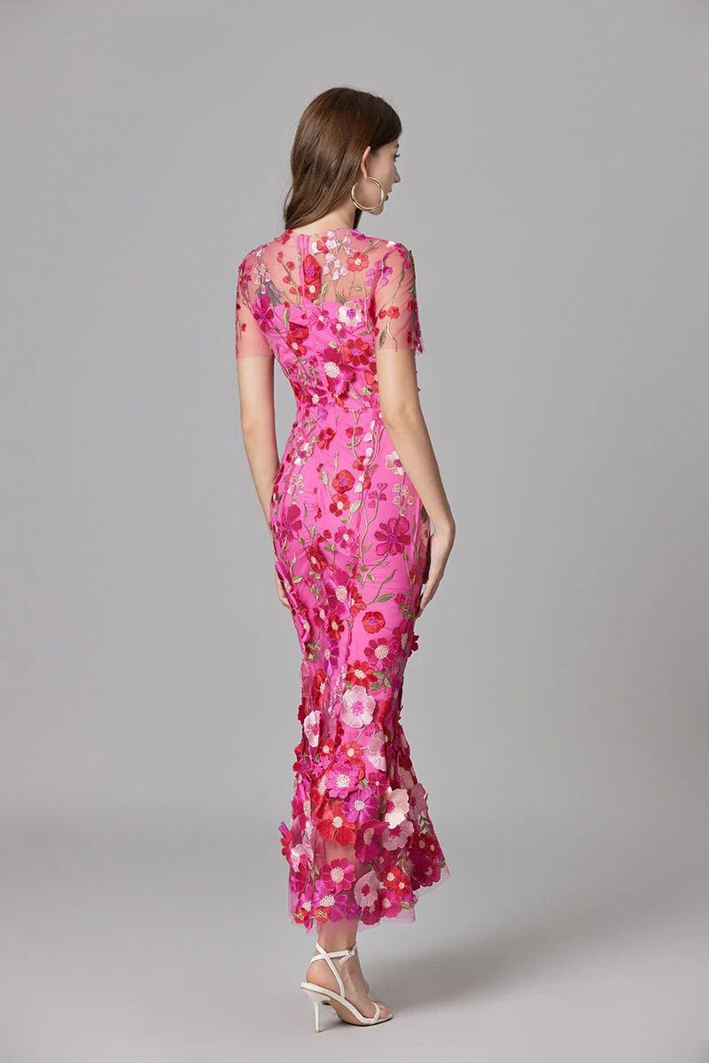 Lilia Floral Appliqué Midi Dress