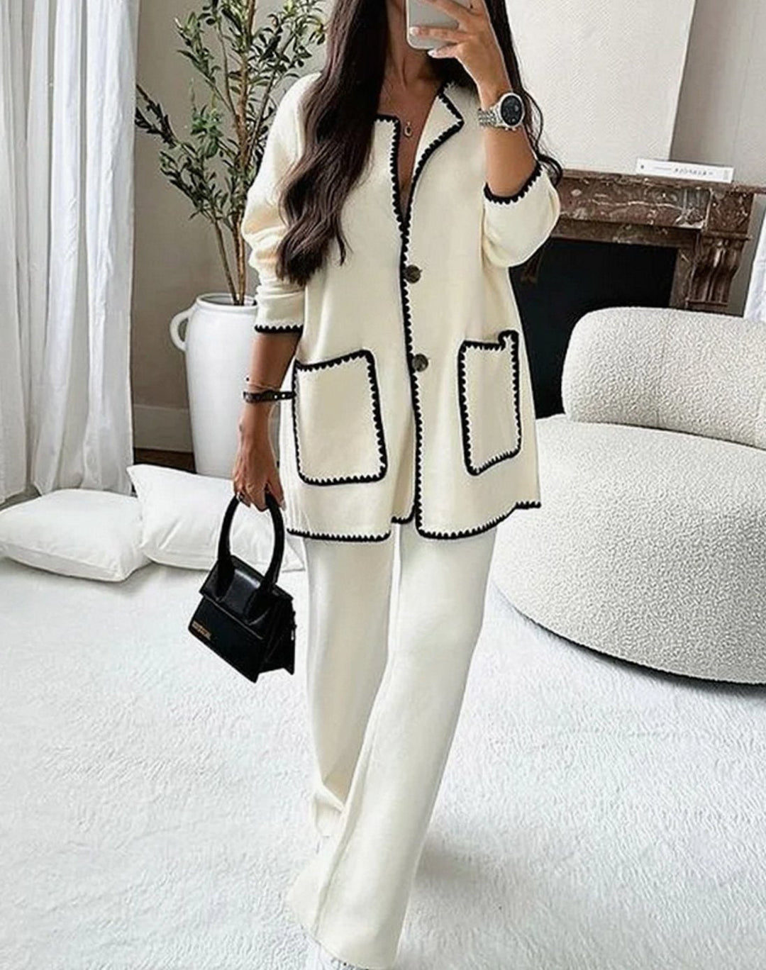 Ginevra Contrast Trim Cardigan Trouser Set