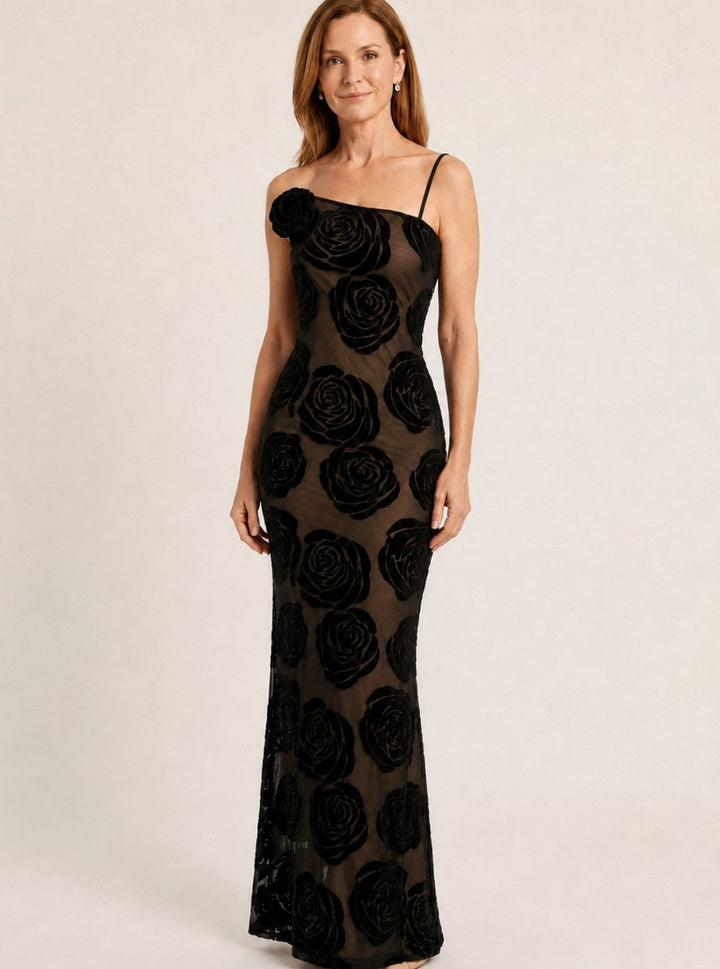 Eden Floral Appliqué Strappy Maxi Dress