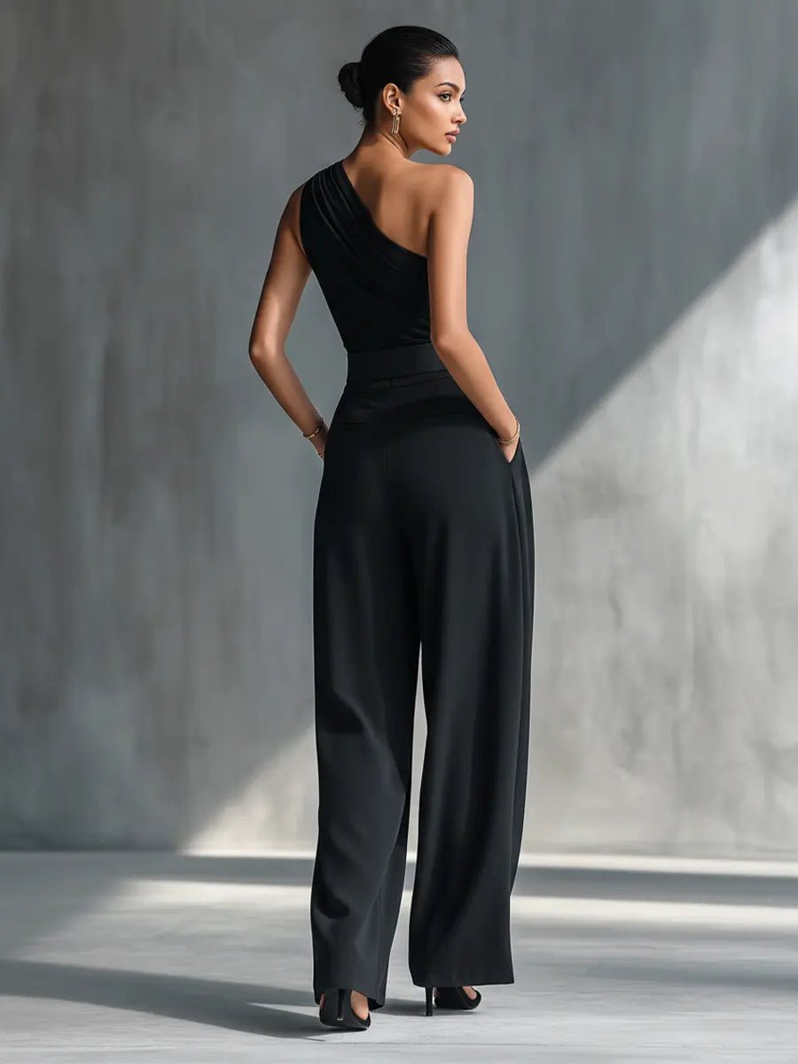 Indira One Shoulder Belted Jumpsuit