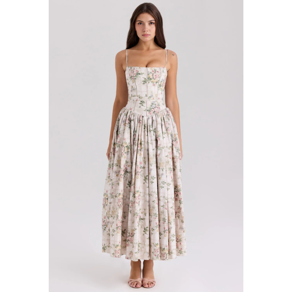 Zelda Printed Corset Midi Dress