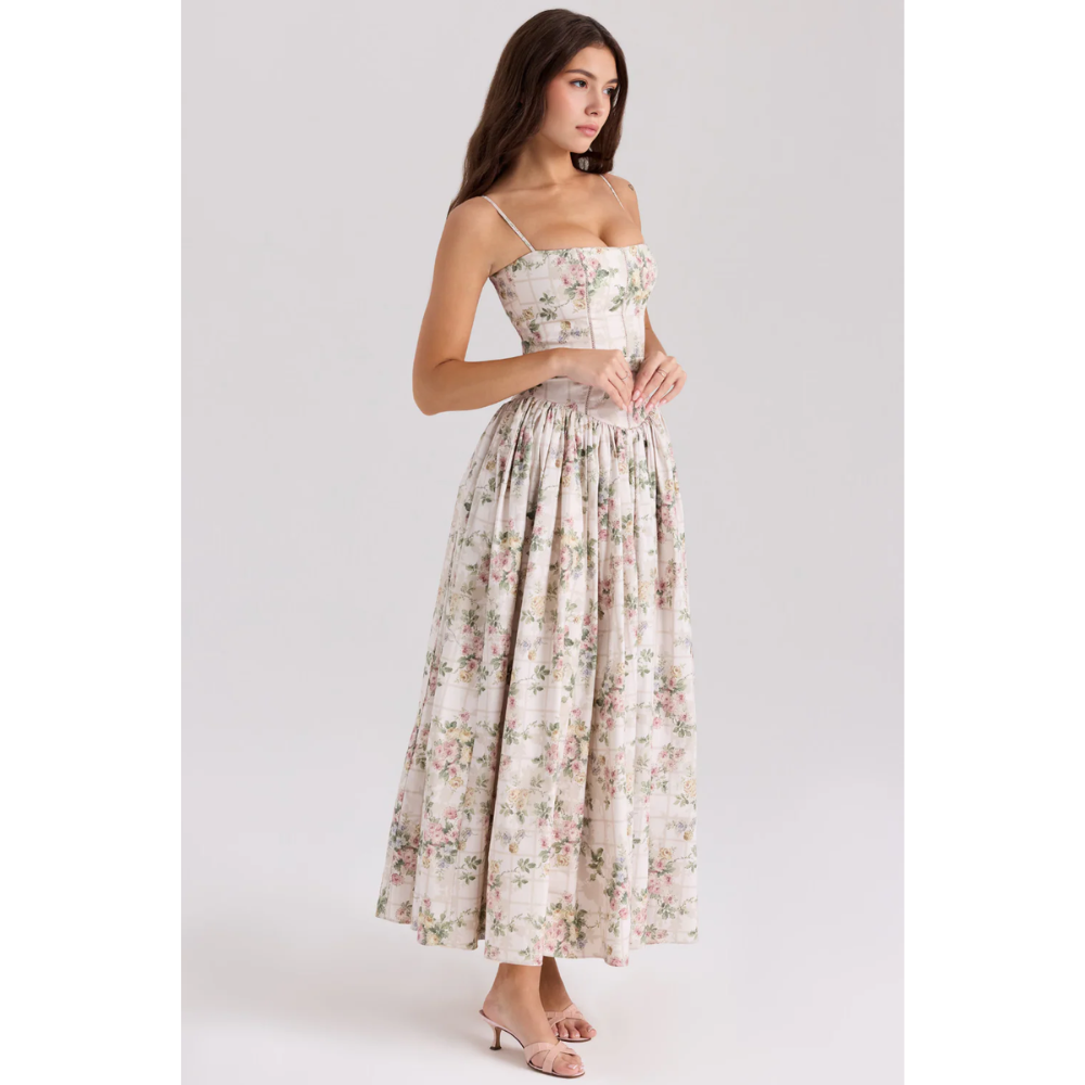 Zelda Printed Corset Midi Dress