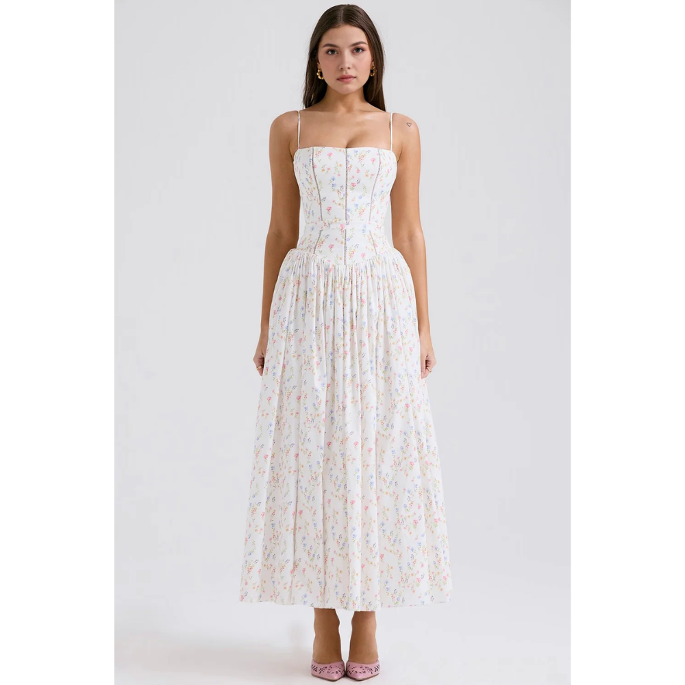 Zelda Printed Corset Midi Dress