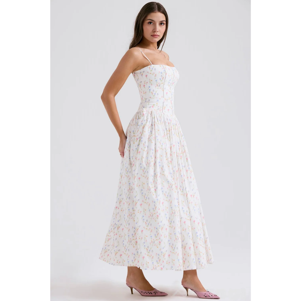 Zelda Printed Corset Midi Dress