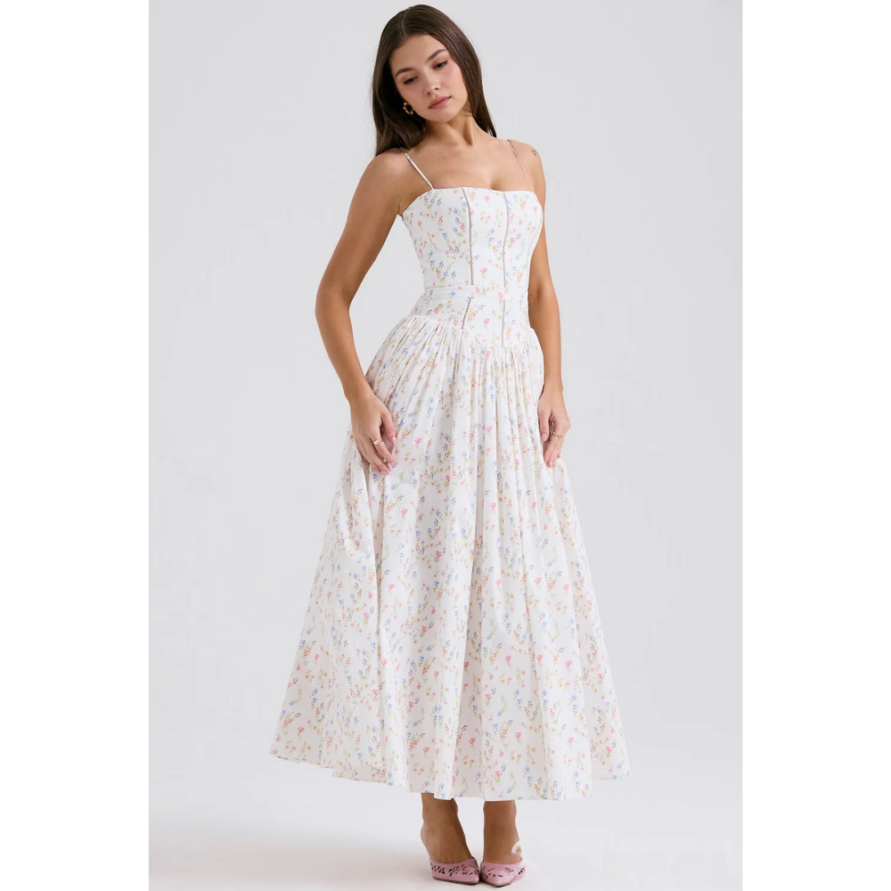 Zelda Printed Corset Midi Dress