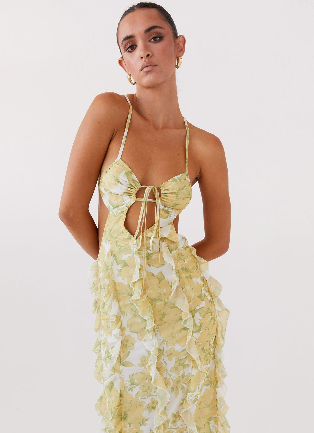 Sabrina Petal Appliqué Maxi Dress