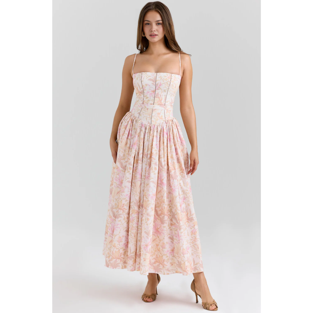 Zelda Printed Corset Midi Dress