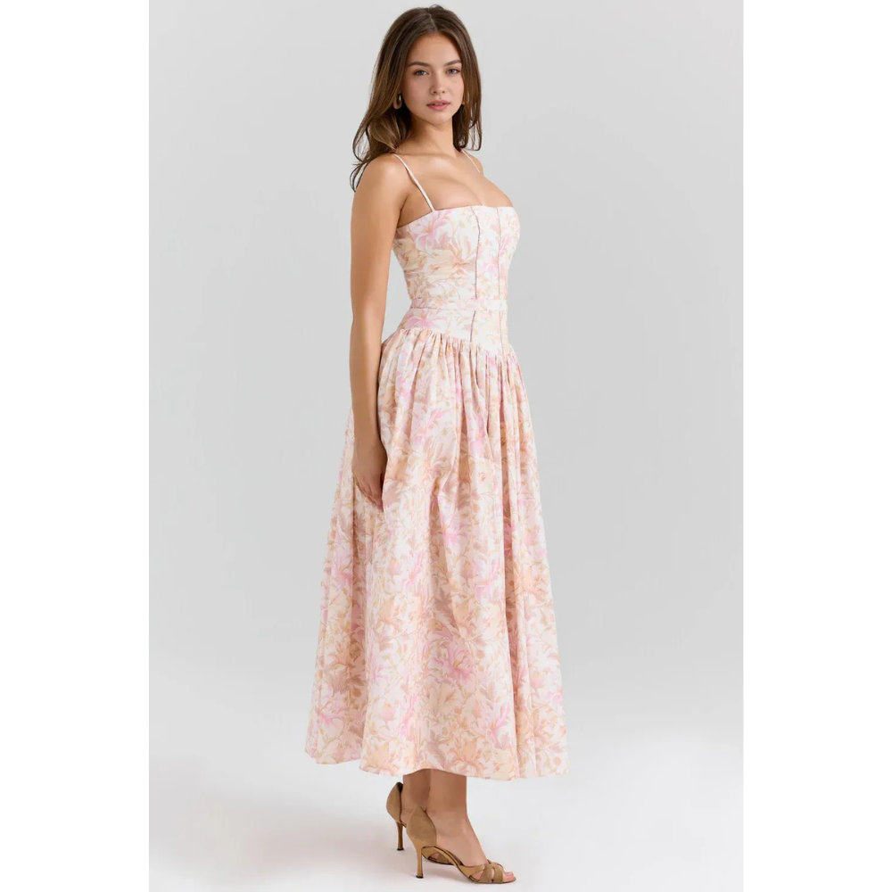 Zelda Printed Corset Midi Dress