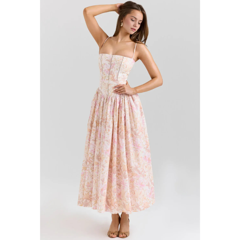 Zelda Printed Corset Midi Dress