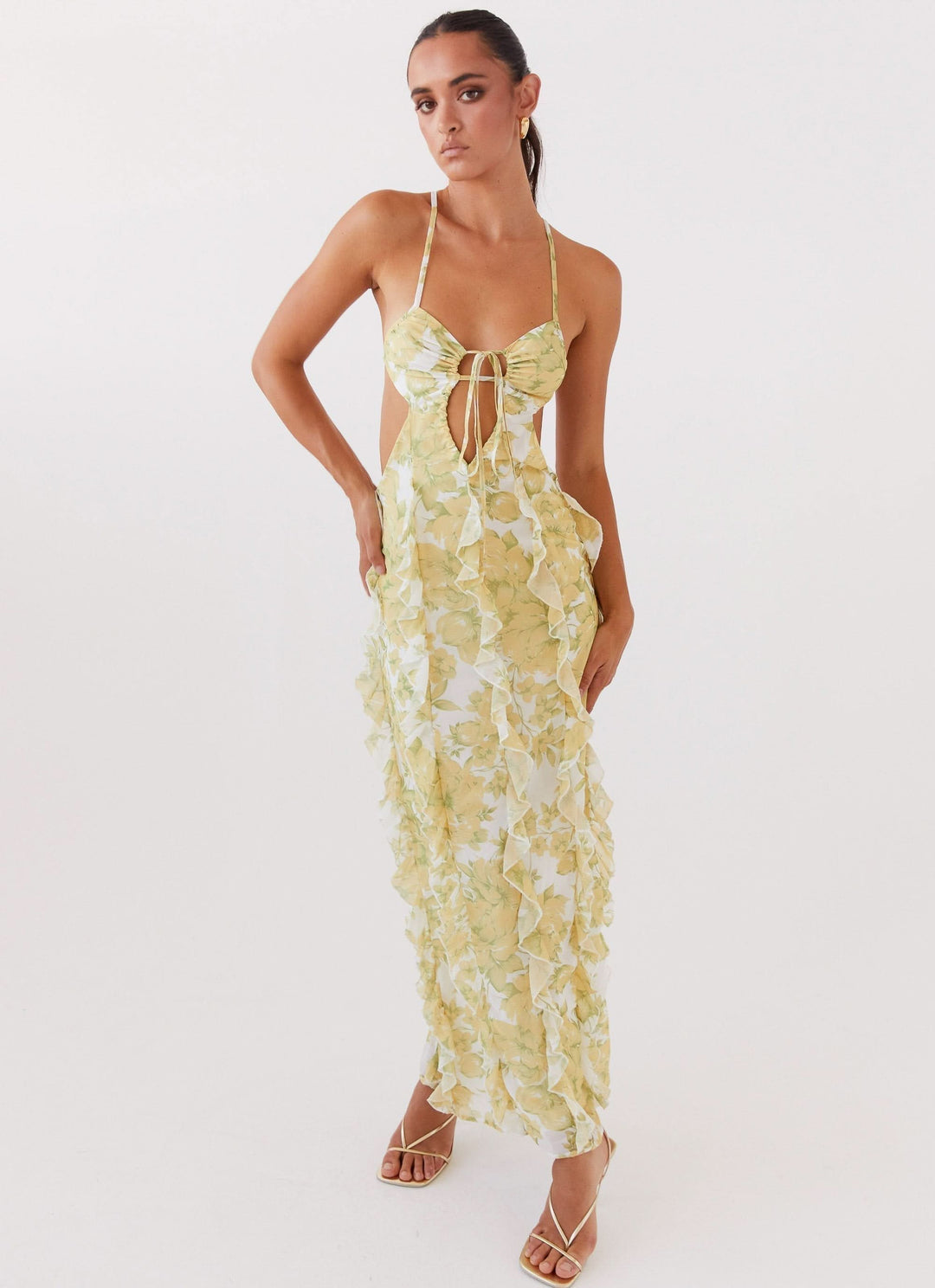 Sabrina Petal Appliqué Maxi Dress