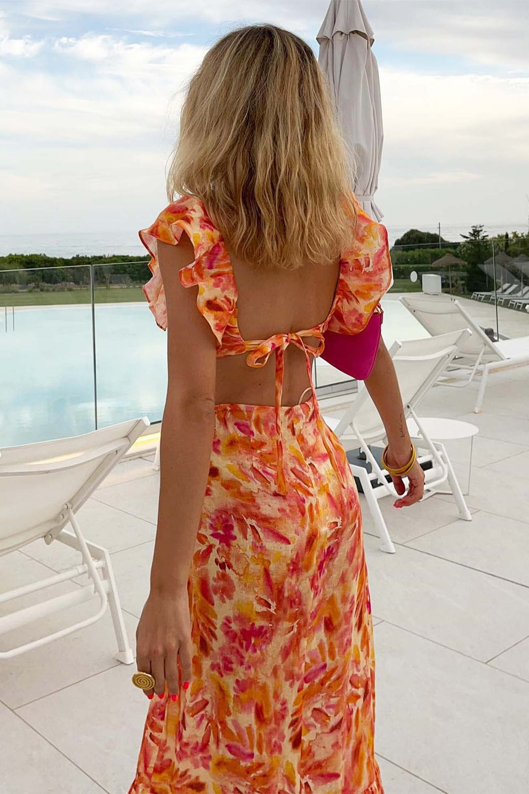 Azelia Floral Ruffle Midi Dress