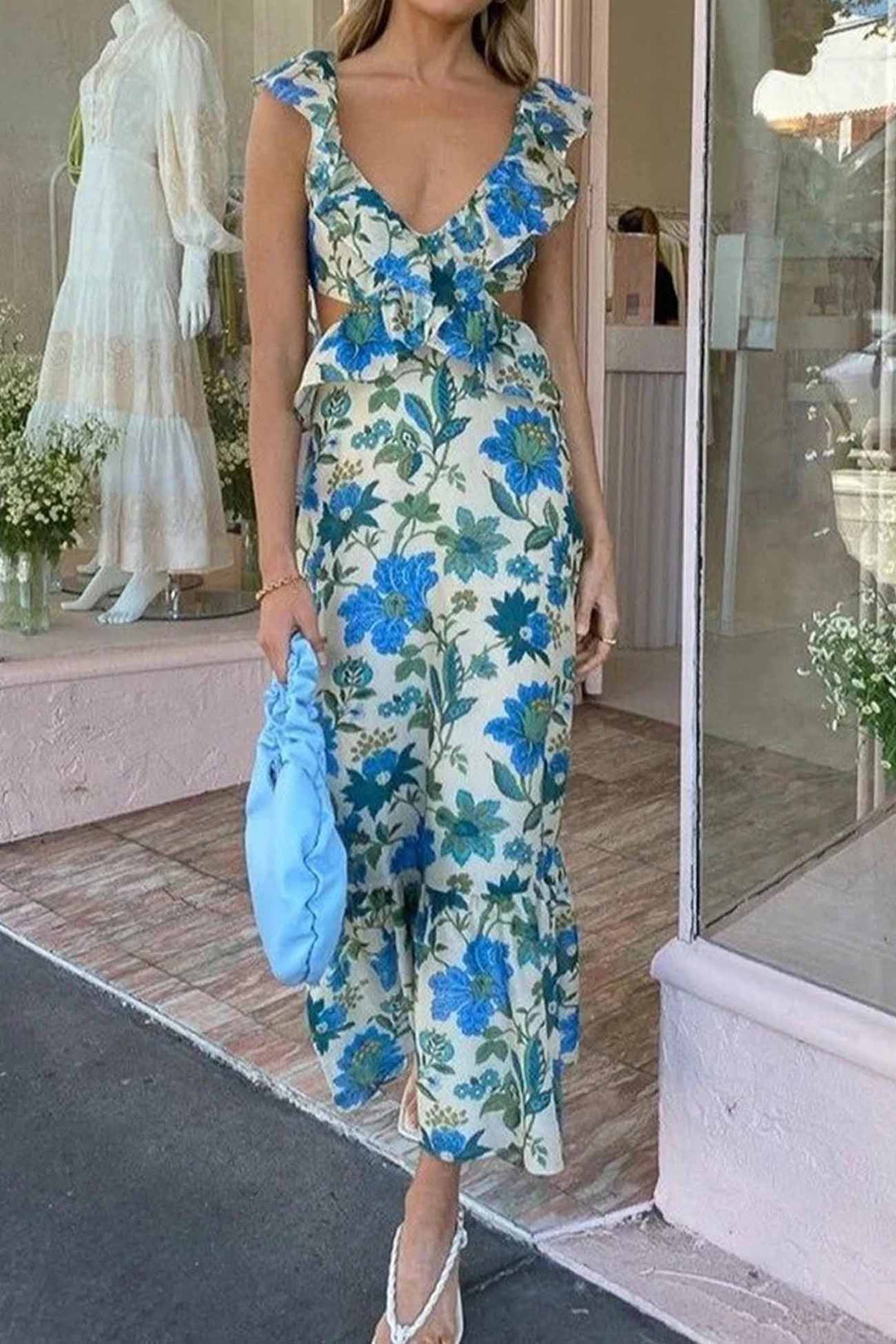 Azelia Floral Ruffle Midi Dress