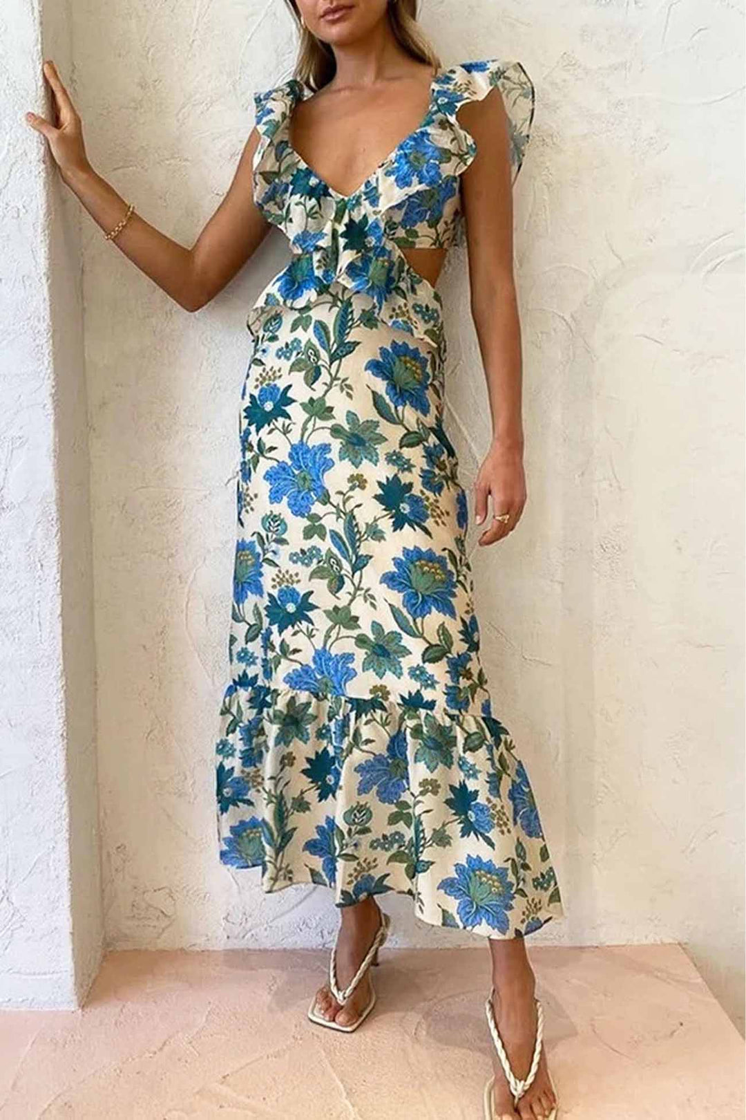 Azelia Floral Ruffle Midi Dress