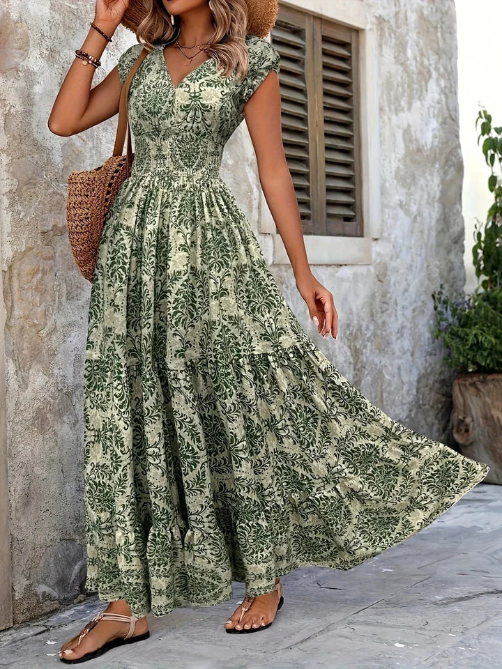 Delphine Printed V-Neck Maxi Dress