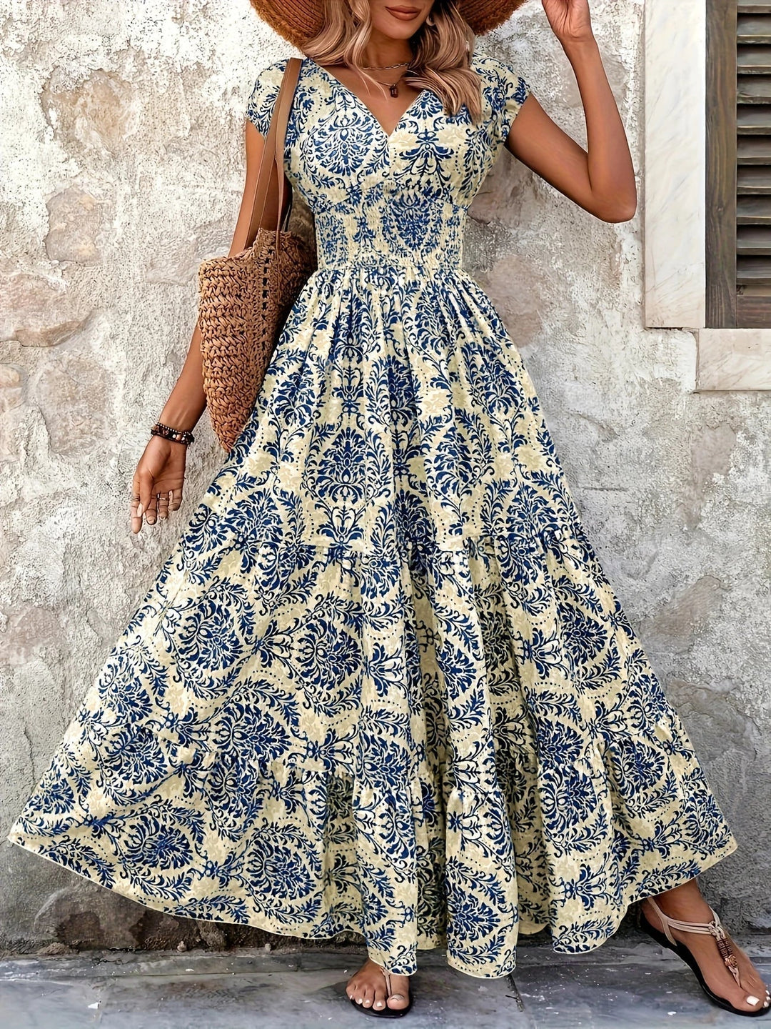 Seraphelle Printed Tiered Maxi Dress