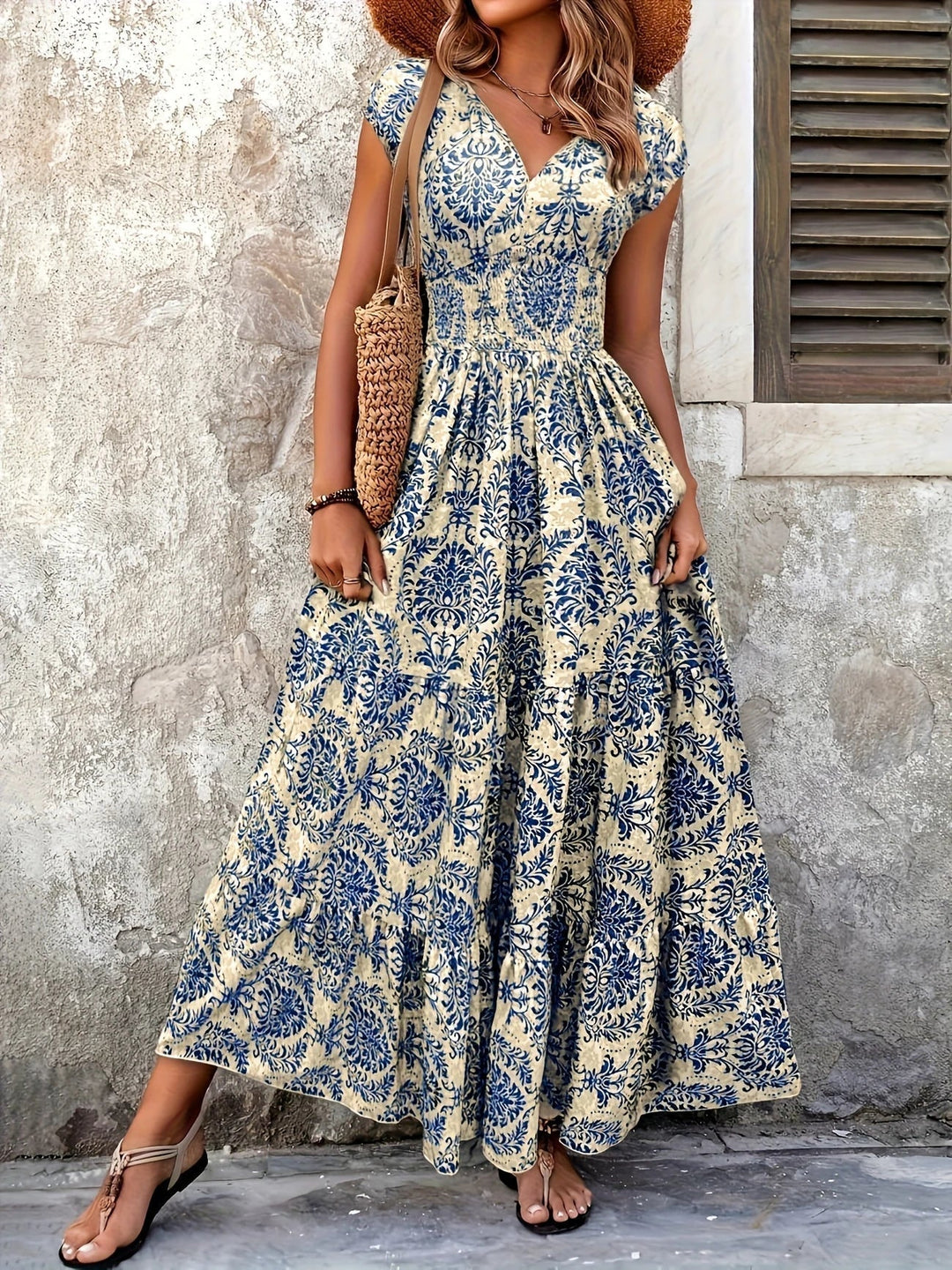 Seraphelle Printed Tiered Maxi Dress