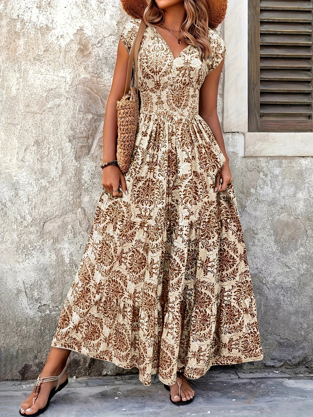 Delphine Printed V-Neck Maxi Dress