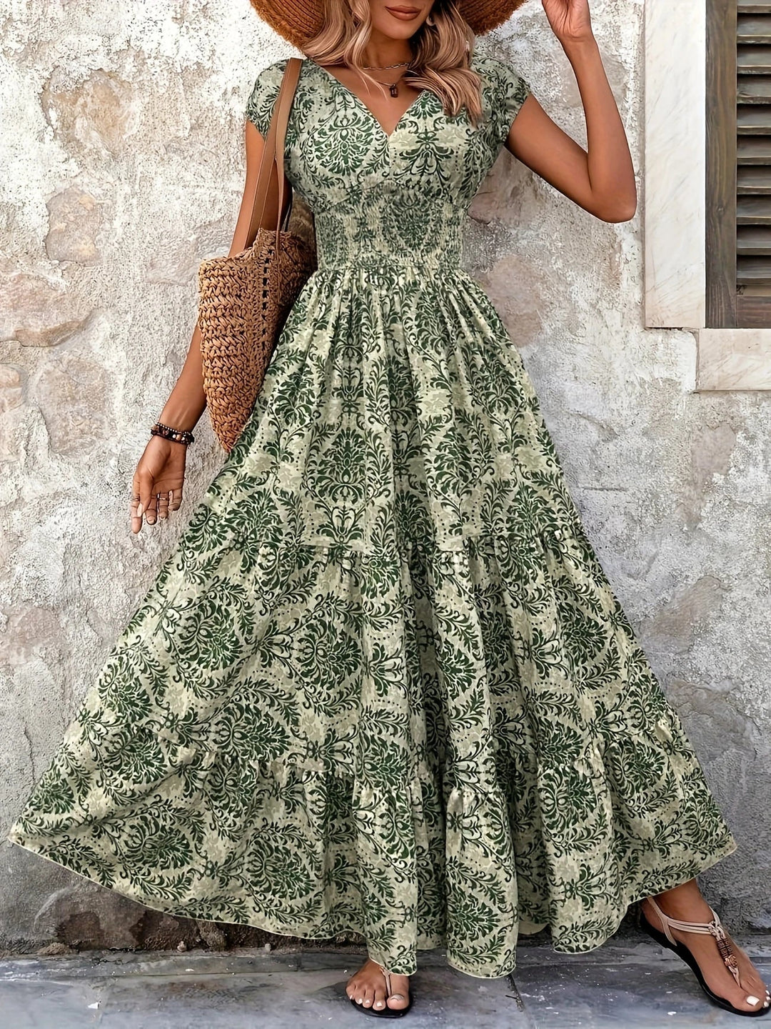 Seraphelle Printed Tiered Maxi Dress