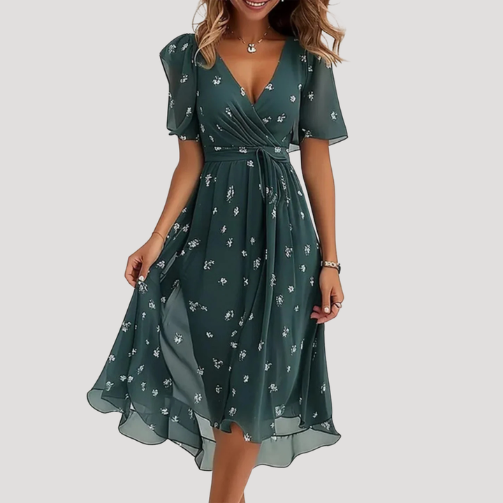 Catalina Printed Wrap Midi Dress