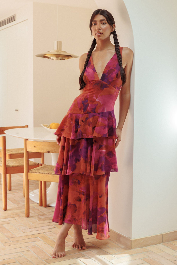 Rosavine Tiered Halter Maxi Dress