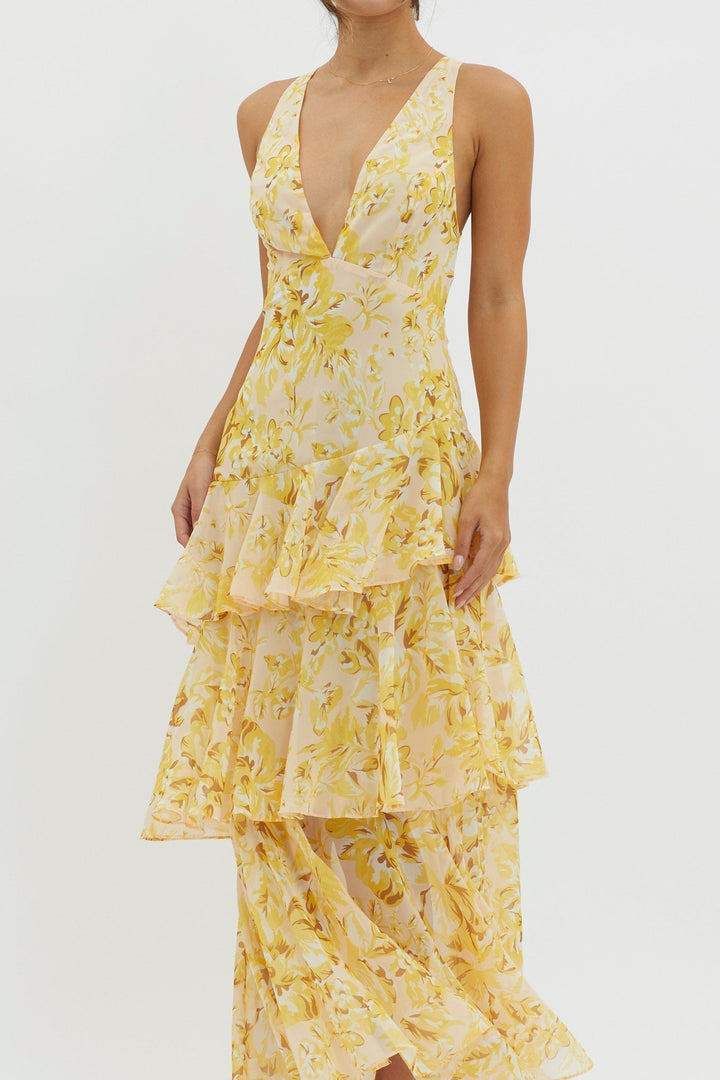 Rosavine Tiered Halter Maxi Dress