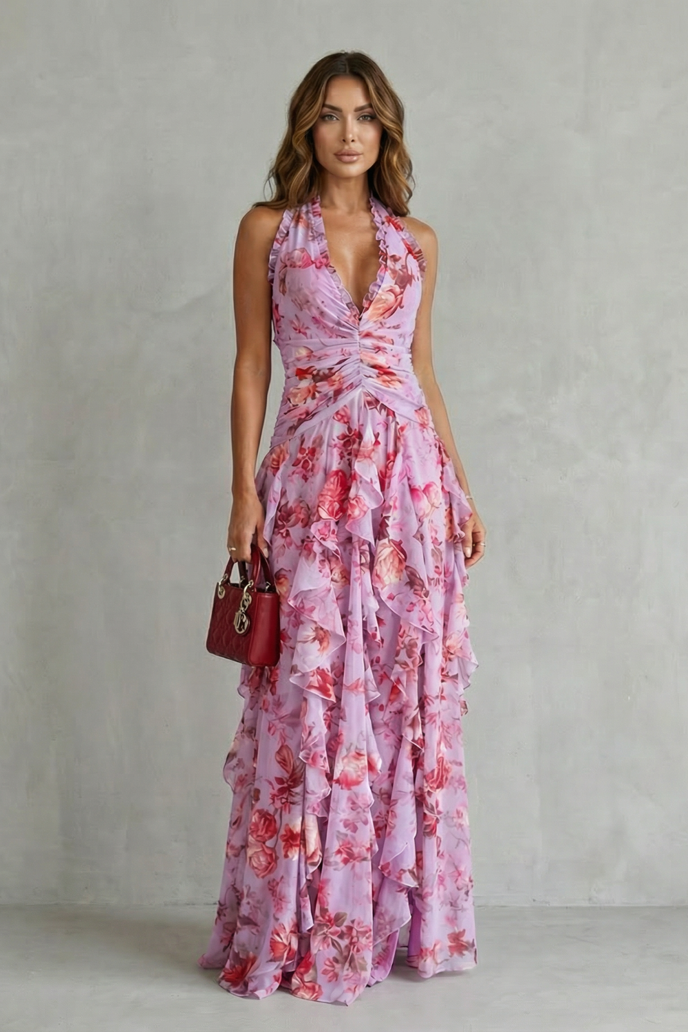 Kenzie Draped Ruffle Maxi Dress