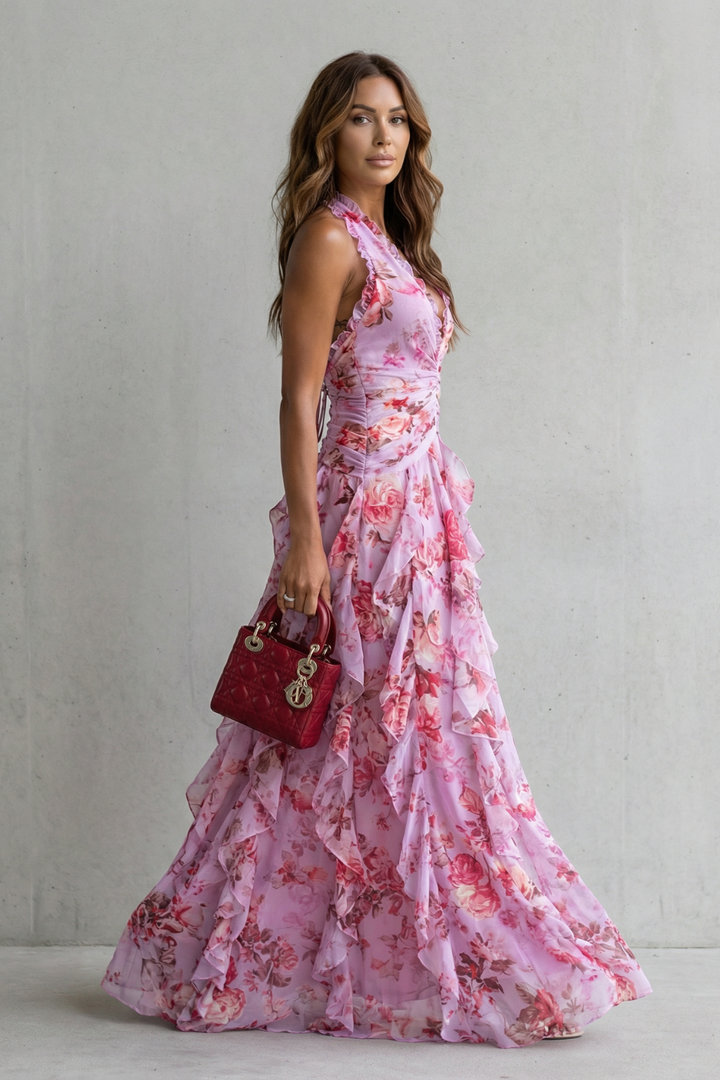 Kenzie Draped Ruffle Maxi Dress