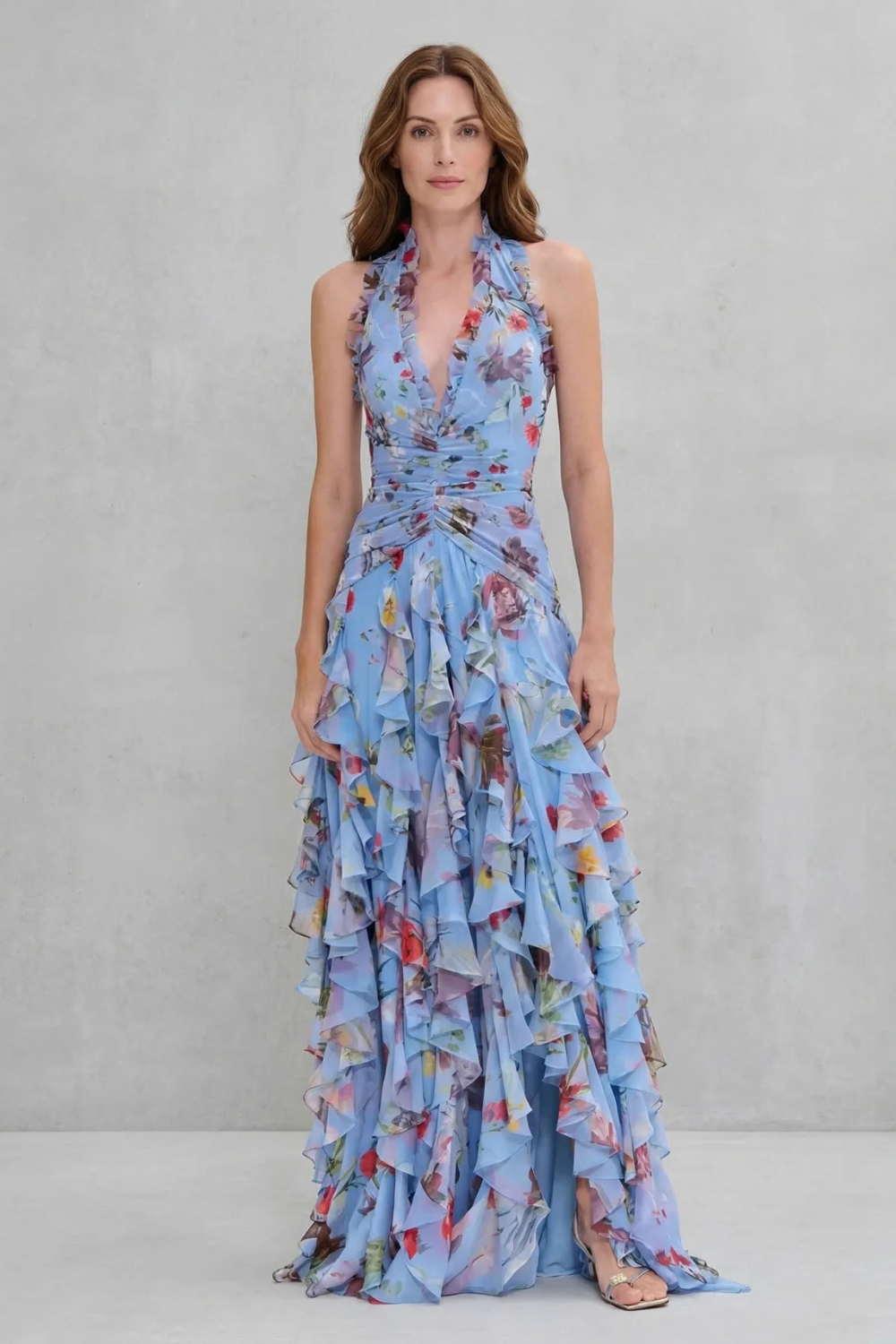 Kenzie Draped Ruffle Maxi Dress