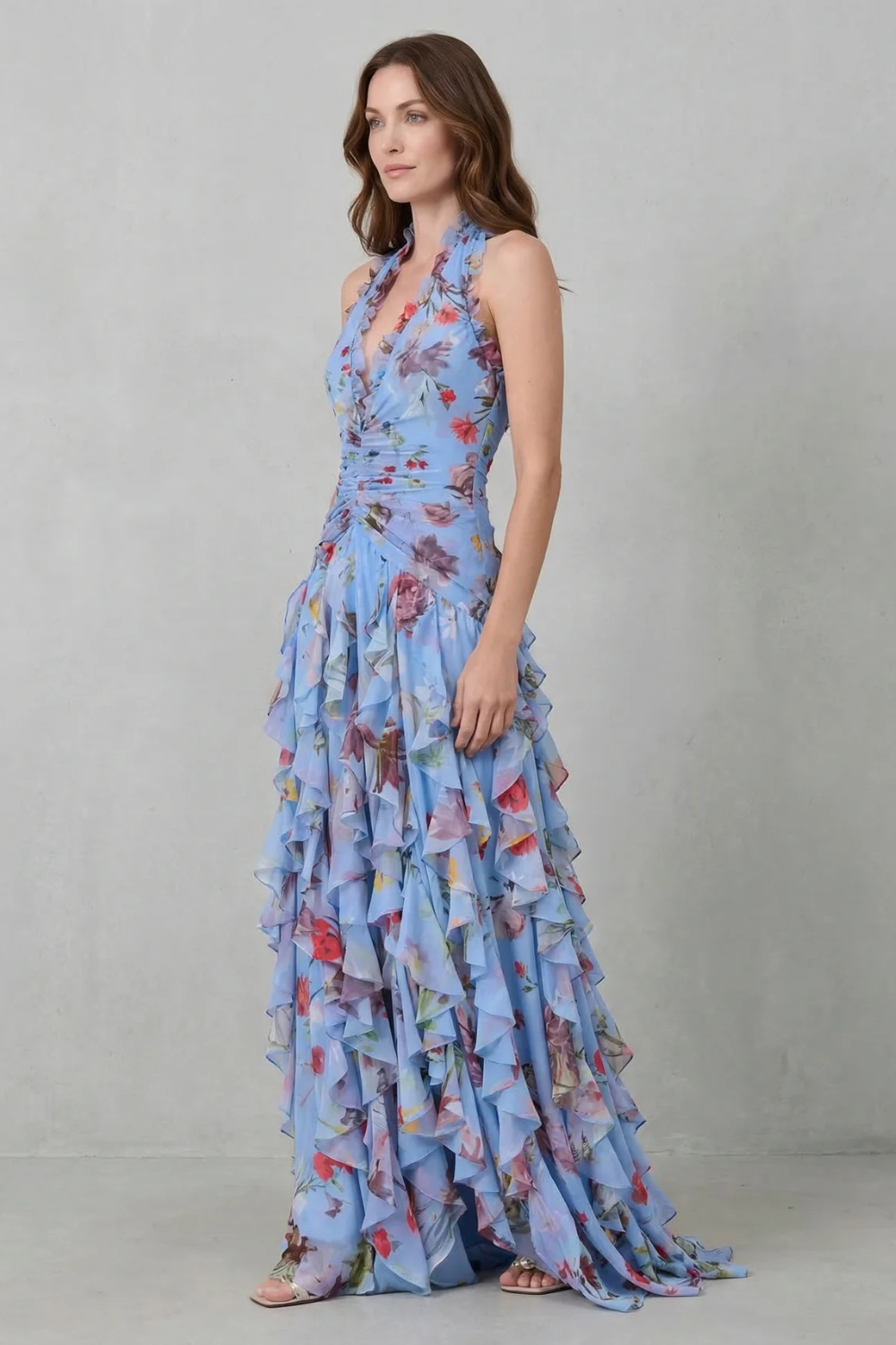 Kenzie Draped Ruffle Maxi Dress