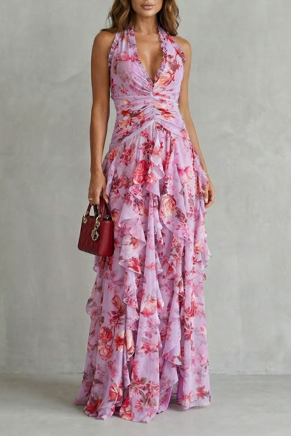 Kenzie Draped Ruffle Maxi Dress