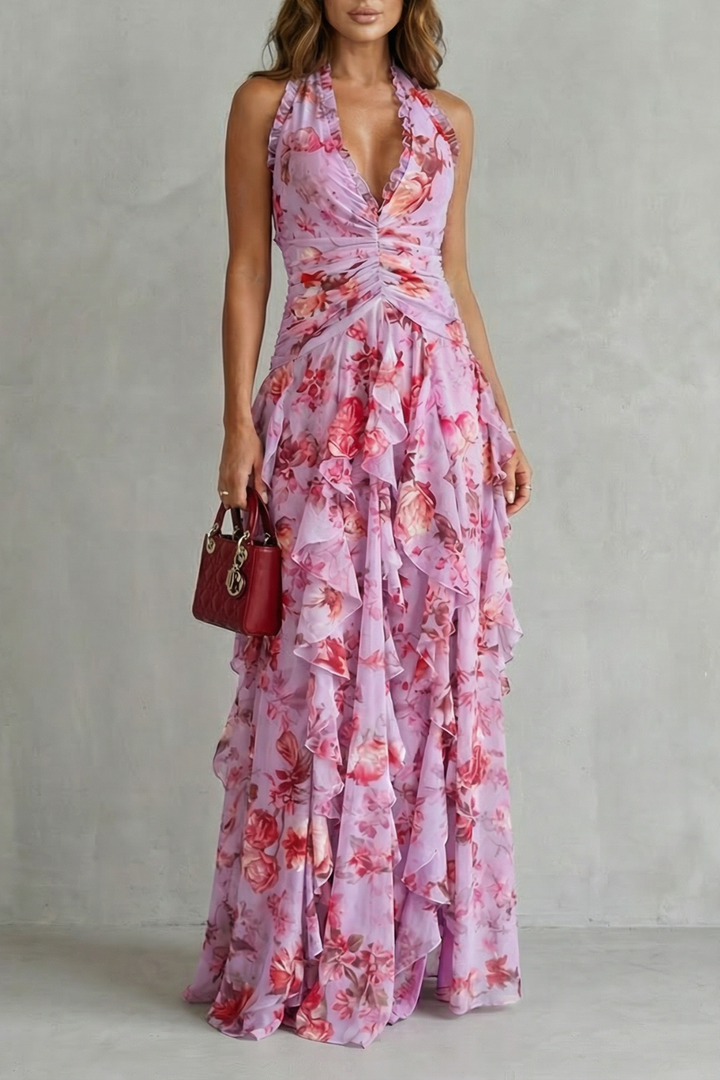 Kenzie Draped Ruffle Maxi Dress