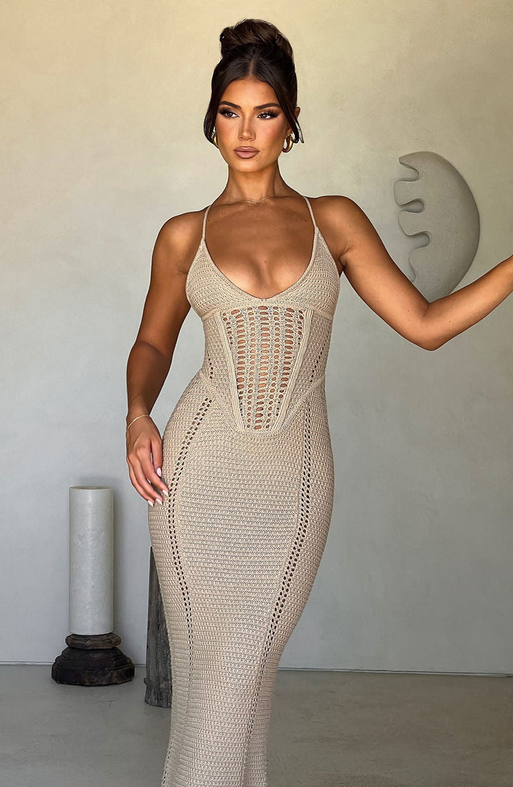 Sandra Lace Up Knit Maxi Dress