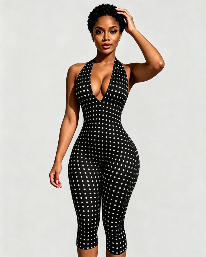 Glenda Polka Dot Halter Capri Jumpsuit