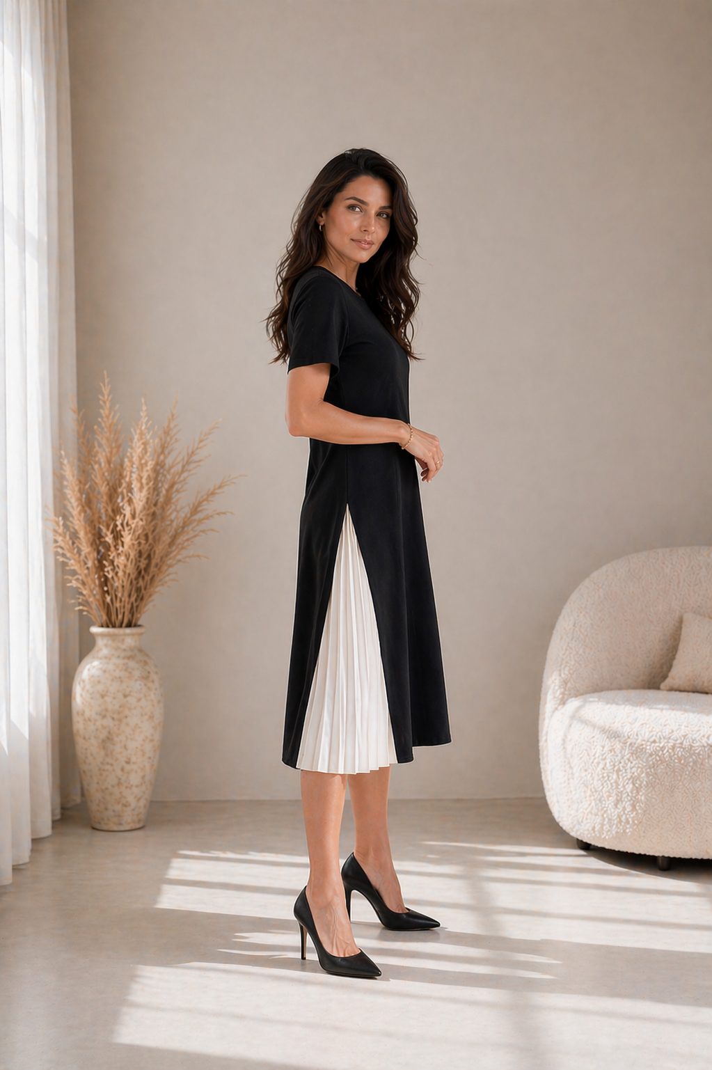 Nayeli Pleated Panel Midi Dress