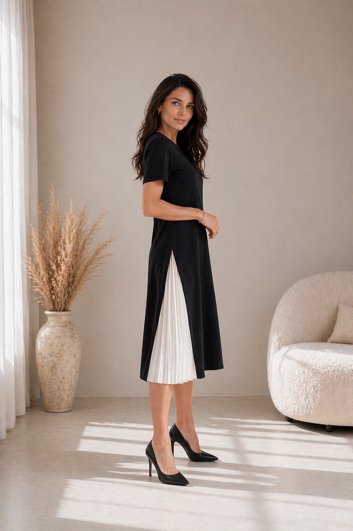 Nayeli Pleated Panel Midi Dress